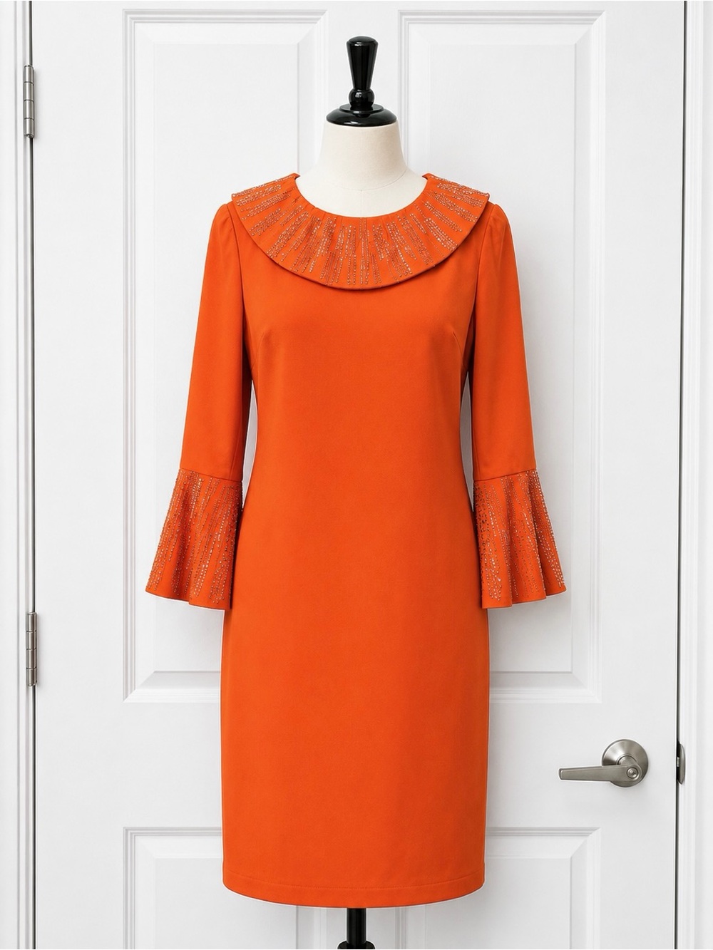 New Lily & Taylor Womens Size 8 Orange Rhinestone Embellished Dress NWT Elegant